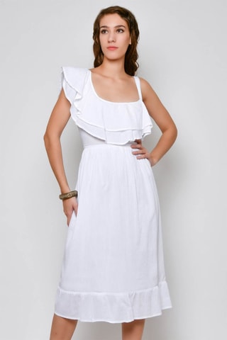 Vestido com folhos Branco - Branco