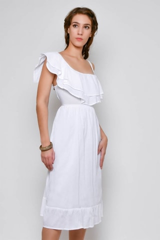 Vestido com folhos Branco - Branco