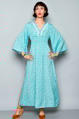 Vestido comprido Turquesa - Branco e azul