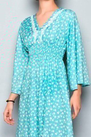 Vestido comprido Turquesa - Branco e azul