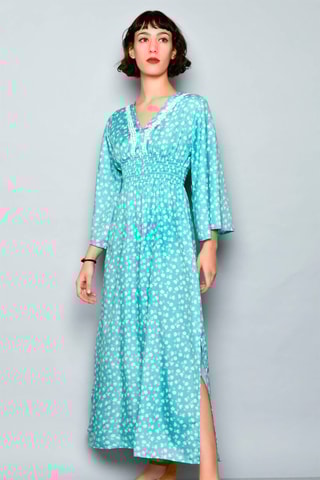 Vestido comprido Turquesa - Branco e azul