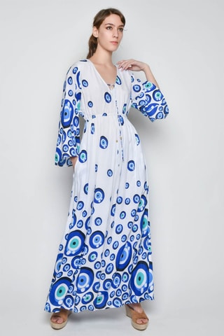 Vestido comprido - Branco - Branco e azul