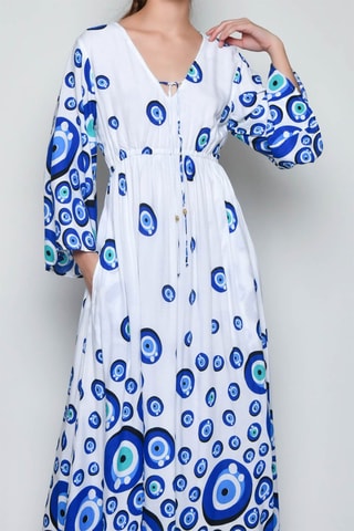 Vestido comprido - Branco - Branco e azul