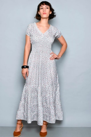 Vestido comprido Branco - Branco, vermelho e verde