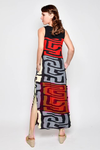 Vestido comprido - Preto e vermelho - Preto, bege, vermelho e cinzento