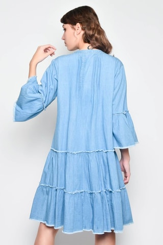 Vestido com folhos - Azul - 