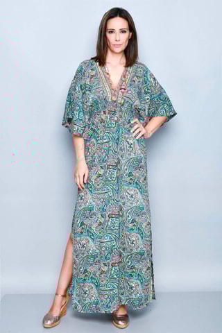 Cafetã comprido Turquesa e rosa - Azul, verde e rosa