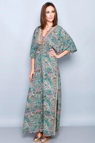 Cafetã comprido Turquesa e rosa - Azul, verde e rosa