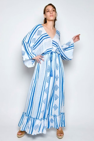 Vestido comprido - Branco - Branco e azul