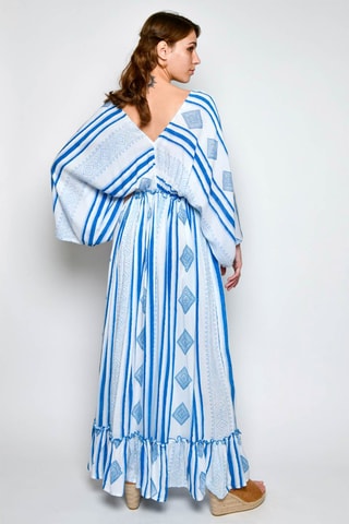 Vestido comprido - Branco - Branco e azul