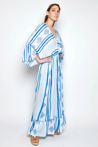 Vestido comprido - Branco - Branco e azul