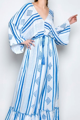 Vestido comprido - Branco - Branco e azul