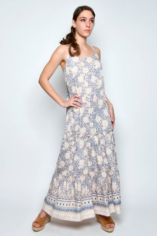 Vestido comprido - Bege - Bege e azul