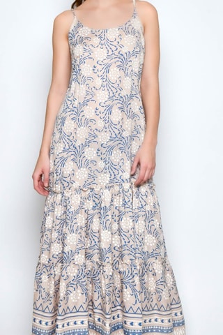 Vestido comprido - Bege - Bege e azul