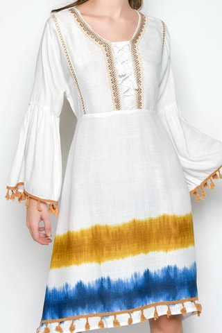 Vestido estilo patinadora - Branco - Branco, azul e amarelo