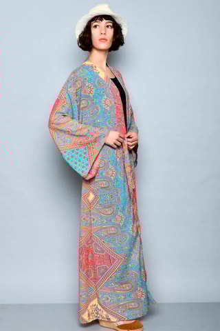 Quimono Coral e turquesa - Azul