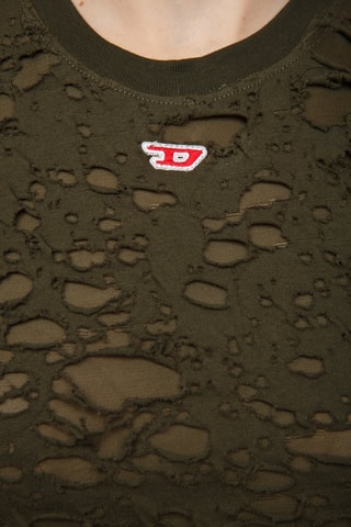 Top van 2 materialen - Olijfgroen