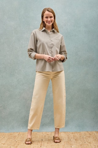 Blouse relaxed - Wit en beige