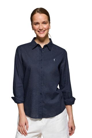 Linnen Blouse Regular Fit - Wit en blauw
