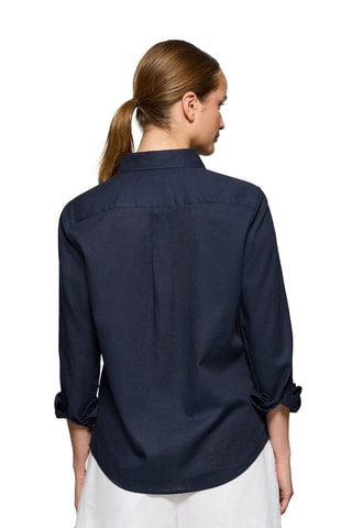 Linnen Blouse Regular Fit - Wit en blauw