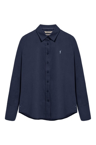 Linnen Blouse Regular Fit - Wit en blauw