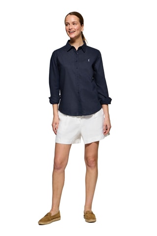 Linnen Blouse Regular Fit - Wit en blauw