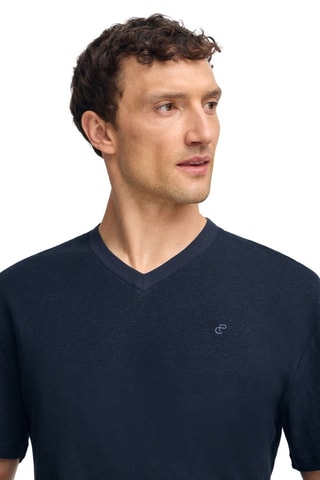 Linnen T-shirt Regular Fit - Blauw