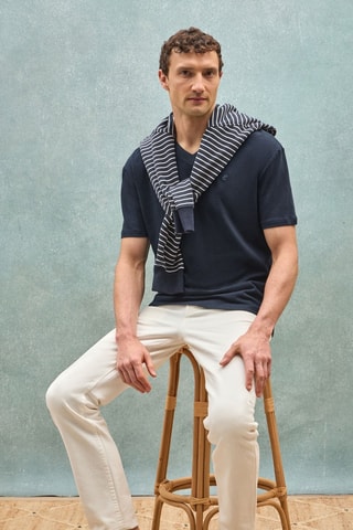 Linnen T-shirt Regular Fit - Blauw