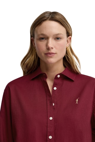 Linnen Blouse Loose - Bordeauxrood