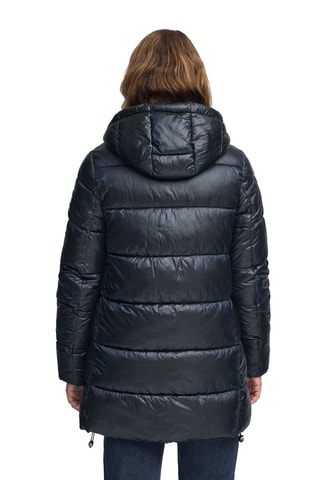 Lange gewatteerde jas met capuchon - Blauw