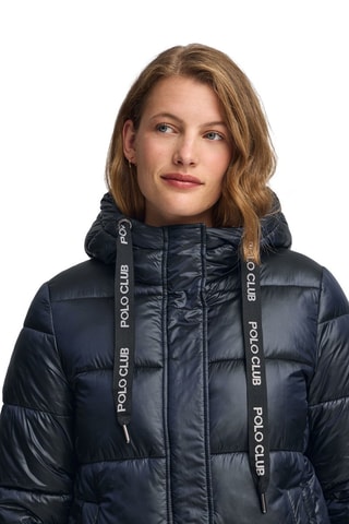 Lange gewatteerde jas met capuchon - Blauw