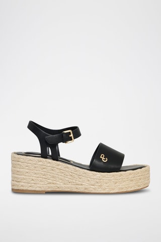 Sandalen met sleehak - Zwart en beige