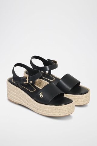 Sandalen met sleehak - Zwart en beige