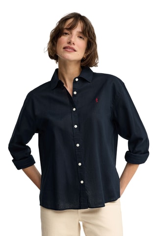 Linnen Blouse Loose - Marineblauw