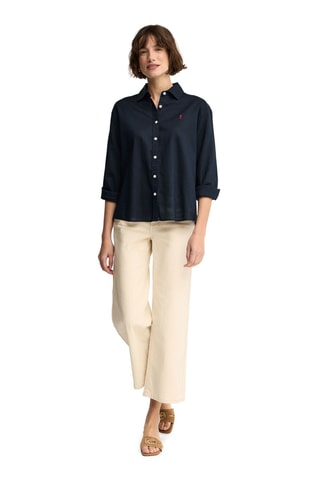 Linnen Blouse Loose - Marineblauw