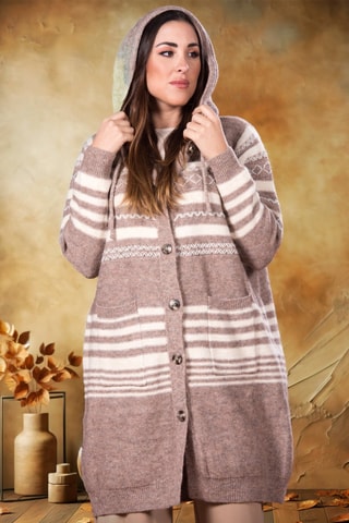 Cardigan lungo con cappuccio - Marrone