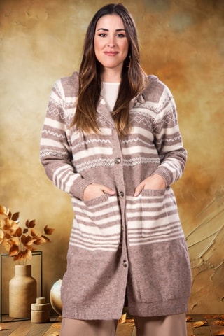 Cardigan lungo con cappuccio - Marrone