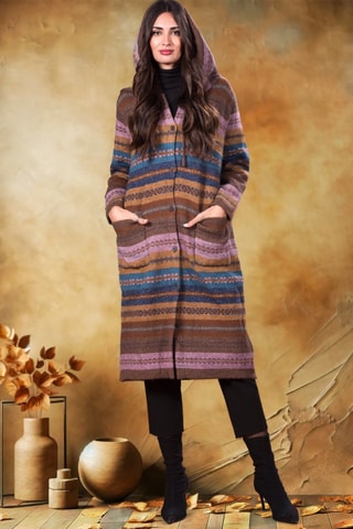 Cardigan lungo con cappuccio - Marrone