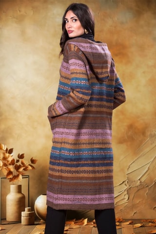 Cardigan lungo con cappuccio - Marrone