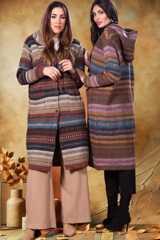 Cardigan lungo con cappuccio - Marrone