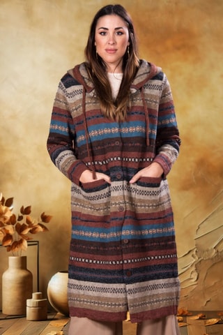 Cardigan lungo con cappuccio - Marrone