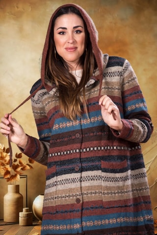 Cardigan lungo con cappuccio - Marrone