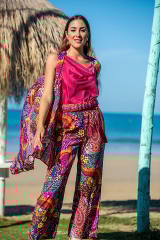 Pantaloni in seta - Fucsia