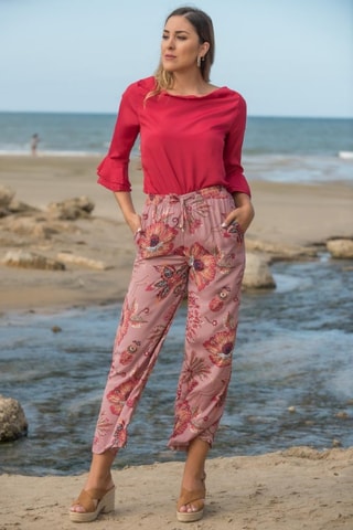 Pantaloni casual in seta - Rosa