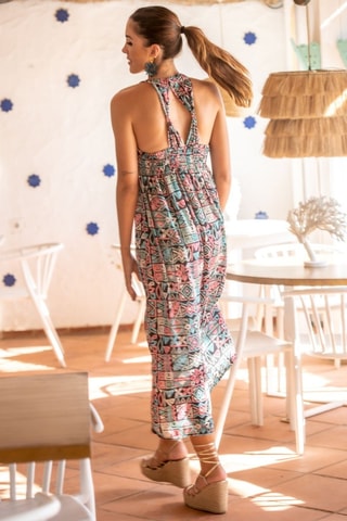 Abito midi in seta - Nero e rosa