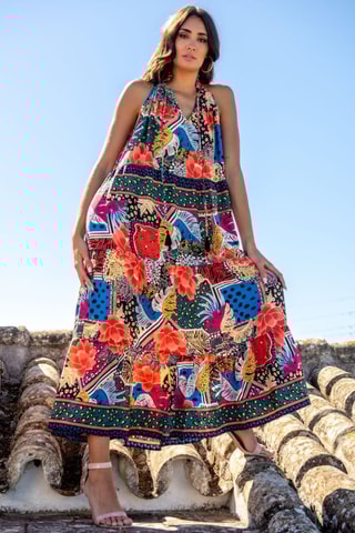 Abito lungo in seta - Multicolore