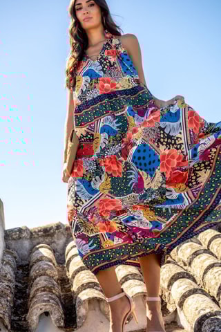 Abito lungo in seta - Multicolore