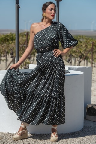 Abito asimmetrico in seta - Nero