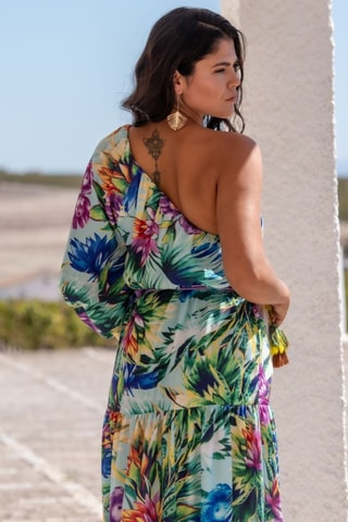 Abito asimmetrico in seta - Verde