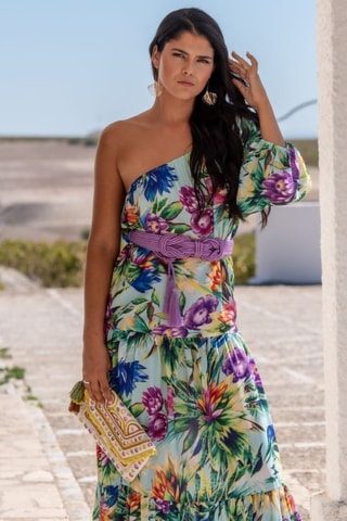 Abito asimmetrico in seta - Verde